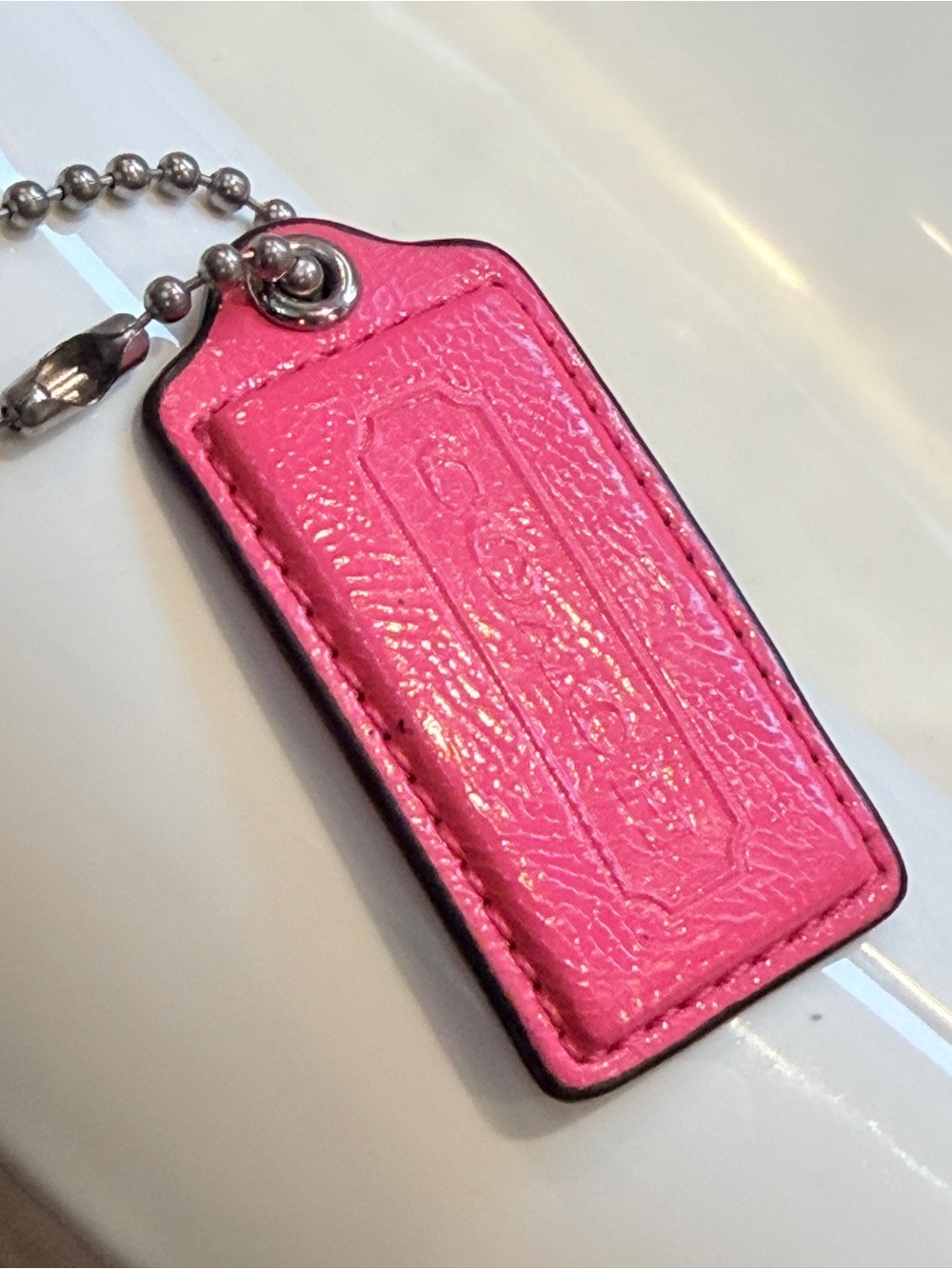 Coach Patent Leather Hangtag Keychain Charm Pink